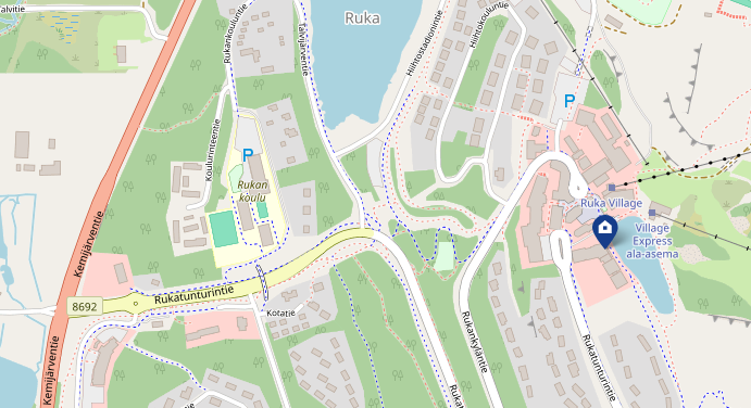 Kartta, jossa huoneiston sijainti Rukan keskustassa